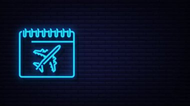 Seyahat tasarımı için takvim uçağı. Neon simgesi. hareket grafiği