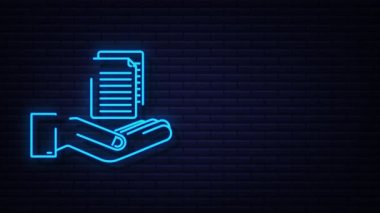 Evraklar elinde. Hareket grafiği. İş ikonu. Neon tasarımı