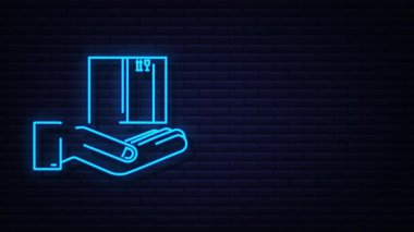Neon Carton paket kutusu ellerinde. Teslimat sembolü. Hediye kutusu simgesi. hareket grafiği
