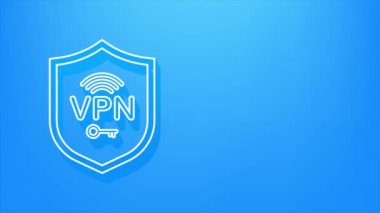 Ellerle Neon Safure VPN bağlantı konsepti. Elinde VPN işareti olan hnads. Sanal özel ağ bağlantı genel görünümü. Hareket Grafiği