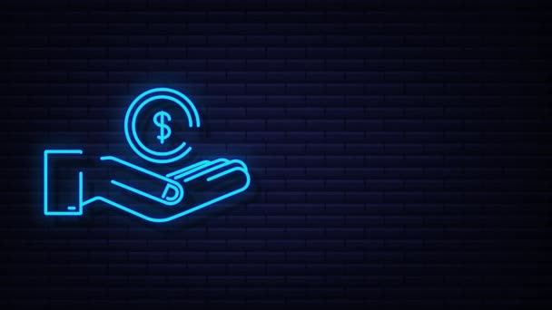 Soldi al neon a mano per il concept design. Banconota con denaro verde in mano. motion graphic — Video Stock