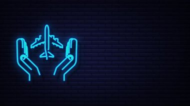 Uçak el ikonu, her amaç için harika bir tasarım. El yapımı kağıt uçak. Devamlı çizgi çizimi. Neon simgesi. Hareket Grafikleri.