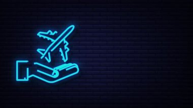Uçak el ikonu, her amaç için harika bir tasarım. El yapımı kağıt uçak. Devamlı çizgi çizimi. Neon simgesi. Hareket Grafikleri.
