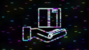 Glitch Carton 'ın paket kutusu ellerinde. Teslimat sembolü. Hediye kutusu simgesi. hareket grafiği