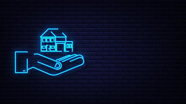 Podnikatelská ruka držící dům. Pronájem domu, nemovitosti, realitní koncept. Technologický koncept. pohybová grafika — Stock video