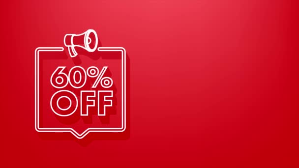 60% OFF Vanzare Discount Banner cu megafon. Eticheta de preț a ofertei de reducere. 60% reducere promoție pictograma 3d. Motion Grafic — Videoclip de stoc