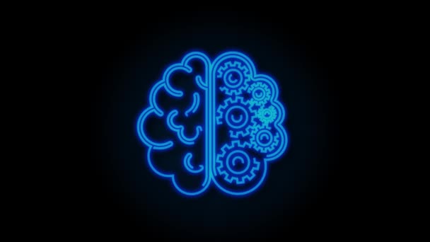 Neon ikona z sylwetką człowieka biegów głowy. Koncepcja zdrowia psychicznego. Koncepcja biznesu. Grafika ruchowa — Wideo stockowe