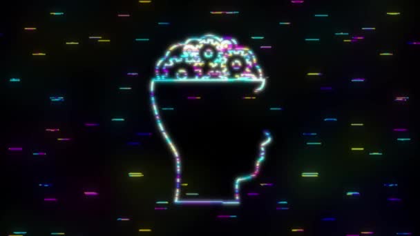 Εικονίδιο Glitch με γρανάζια κεφαλής silhouette man. Ψυχική υγεία έννοια. Επιχειρηματική ιδέα. Γραφικό κίνησης — Αρχείο Βίντεο