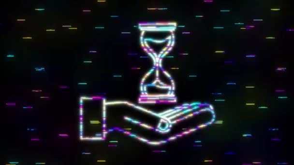 Glitch Hourglass i händerna. Timglastimern sand som nedräkning. rörlig grafik — Stockvideo