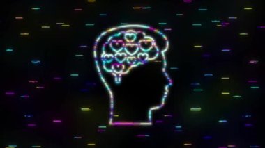Kalp başı neon ikonu, her amaç için harika bir tasarım. Arıza Hareketi Grafiği. Akıl sağlığı konsepti. Sağlık hizmeti kavramı.