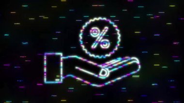 Glitch tarzında yüzde ellerde. Çizim. Yüzde işareti. hareket grafiği