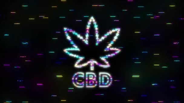 Kreativ cannabis blad Glitch ikon. Mall för CBD Cannabidiol. Rörelse Grafisk — Stockvideo