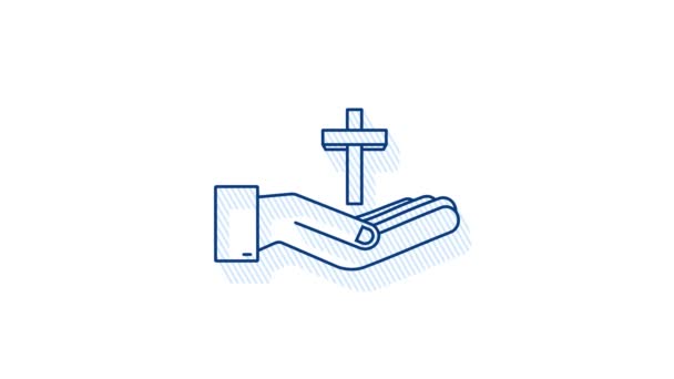 Shadow Cross hout pictogram in handen ontwerp. bewegingsgrafiek — Stockvideo