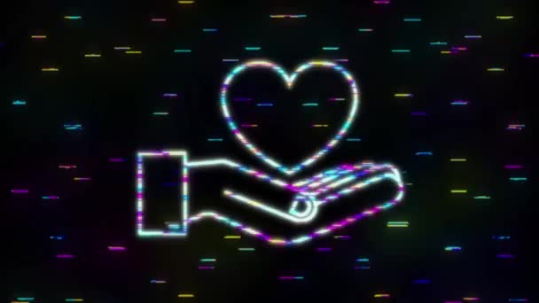 Καρδιά Glitch εικονίδιο με τα χέρια. Ερωτικό σημάδι. Ρομαντικό σχέδιο κάρτας. Ημέρα του Αγίου Βαλεντίνου χαριτωμένο αφίσα. απεικόνιση — Αρχείο Βίντεο