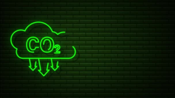 Logo CO2 Neon. panneau de fumée. Graphique de mouvement — Video