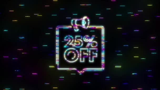 25 percent OFF Sale Discount Banner with megaphone. Discount offer price tag. 25 percent discount promotion Glitch icon. Motion Graphic — Stock Video