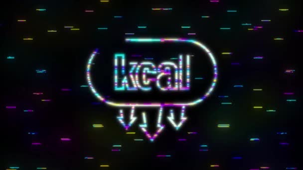 Kilocalorie neon emblem, kcal reduction 입니다. 칼로리 섭취 프로그램 포장은 제로입니다. 운동 그래프 — 비디오