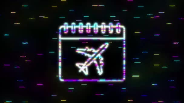 Ημερολόγιο αεροπλάνου για σχεδιασμό ταξιδιού. Εικονίδιο Glitch. γραφική κίνηση — Αρχείο Βίντεο