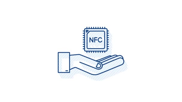 Иконка процессора Shadow NFC с руками. Чип NFC. Коммуникация вблизи поля. графика движения — стоковое видео