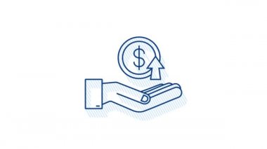 Gölge kârı ya da bütçe. Nakit ve yükselen grafik oku ellerde. Sermaye kazancı, kazanç. hareket grafiği