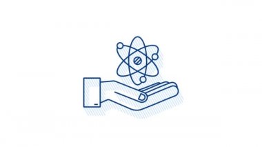 Ellerin üzerinde Gölge Atom simgesi, atom sembolü grafiği