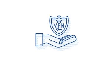 Ellerle Neon Safure VPN bağlantı konsepti. Elinde VPN işareti olan hnads. Sanal özel ağ bağlantı genel görünümü. Hareket Grafiği