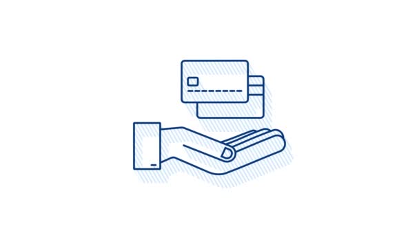 Shadow Blue tarjeta de crédito simple con plantilla de manos. gráfico de movimiento — Vídeos de Stock