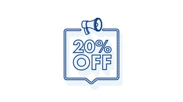 20 per cento OFF Vendita Banner sconto con megafono. Sconto offerta prezzo tag. 20% sconto promozione Ombra icona. Motion Graphic — Video Stock