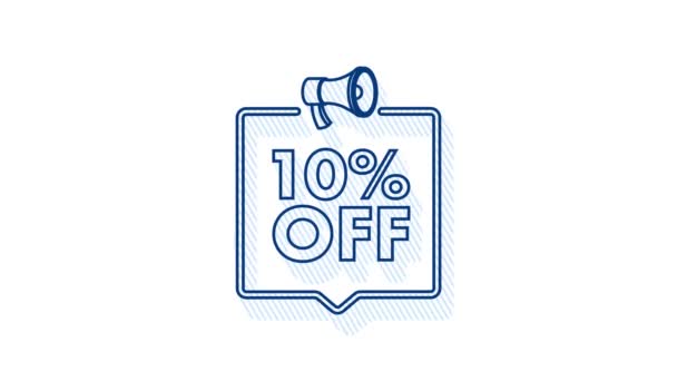 Bannière de réduction de 10 % avec mégaphone. Offre de réduction prix étiquette. 10 pour cent réduction promotion Ombre icône. Graphique de mouvement — Video