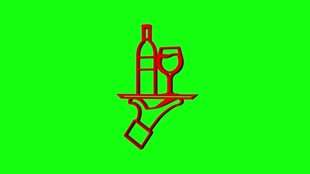 Wine waiter in 3d style on red background. Motion Graphic — Stock Video