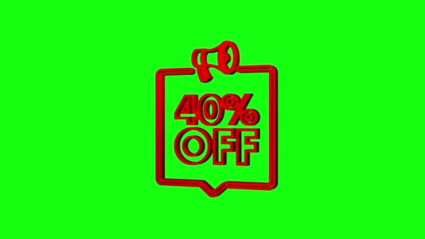 40 procent OFF Sale Kortingsbanner met megafoon. Korting aanbieding prijskaartje. 40 procent korting promotie 3d pictogram. Beweging Grafiek — Stockvideo