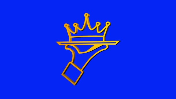 Crown of king hanging over hand with tray. Gold royal icon. Motion Graphic — Stock Video