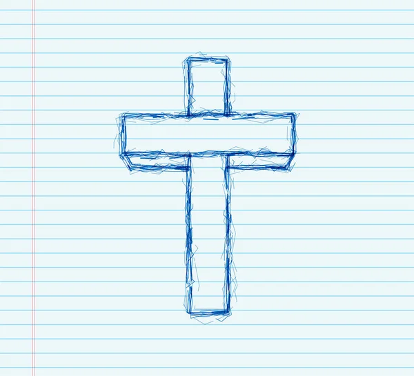 Krzyż ikona szkicu drewna. Ikona religii. Ilustracja wektora — Wektor stockowy