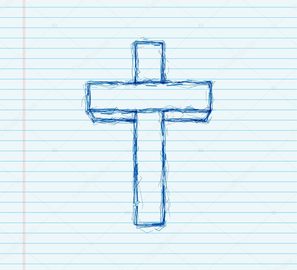 Cross wood sketch icon. Religion icon. Vector stock illustration