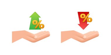 Yukarı ve aşağı ok yüzdesi. Bankacılık, kredi, faiz oranı. Vektör stok illüstrasyonu.