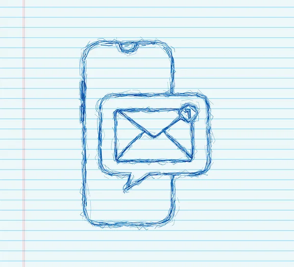 Concepto de notificación por correo electrónico. icono del boceto. Nuevo correo electrónico en la pantalla del teléfono inteligente. Ilustración de stock vectorial — Vector de stock