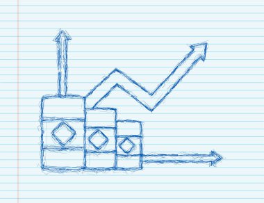 Beyaz arka planda petrolün fiyatı artıyor. Eskiz tarzı. Vektör stok illüstrasyonu