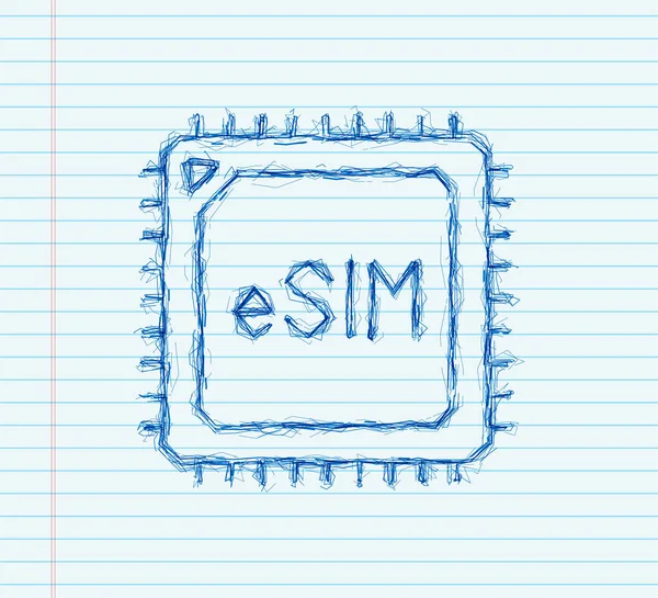 ESIM Embedded SIM Card Symbolkonzept. neue mobile Chip-Kommunikationstechnologie. Skizzensymbol. Vektoraktiendarstellung — Stockvektor