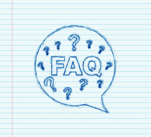 Preguntas frecuentes FAQ banner. icono del boceto. Computadora con iconos de preguntas. Ilustración vectorial. — Archivo Imágenes Vectoriales