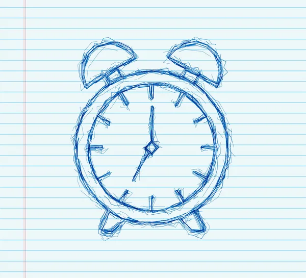 Reloj despertador, despertador en las manos sobre fondo blanco. icono del boceto. Ilustración de stock vectorial. — Vector de stock