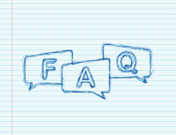 Preguntas frecuentes FAQ banner. icono del boceto. Computadora con iconos de preguntas. Ilustración vectorial. — Archivo Imágenes Vectoriales