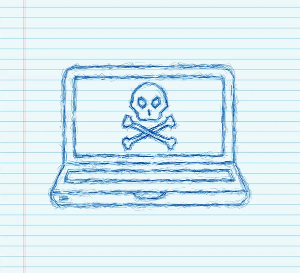 Kybernetický útok. kreslit ikonu. Phishing s rybářským hákem, notebookem, internetovou bezpečností. Obrázek vektorové populace — Stockový vektor