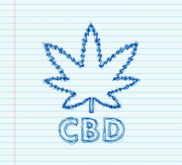 Ícone criativo do esboço do vetor da folha da cannabis. Modelo para CBD Cannabidiol. Ilustração vetorial — Vetor de Stock