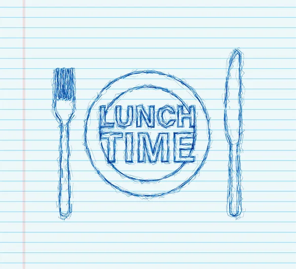 Ícone de esboço com hora de almoço no fundo branco para design de capa. Cozinhar fundo. Ícone vetorial —  Vetores de Stock