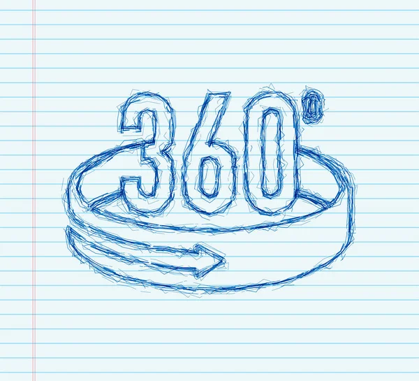 Szkic 360-stopniowa ikona kąta. Geometryczny symbol matematyczny. Pełna rotacja — Wektor stockowy