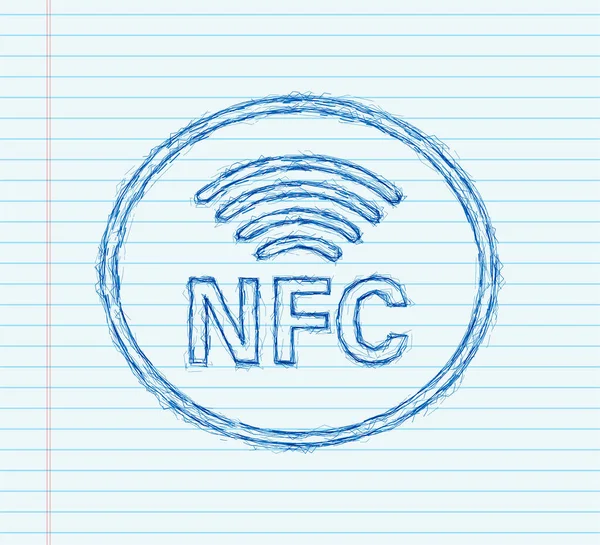 Ασύρματο σήμα πληρωμής χωρίς επικοινωνία. Τεχνολογία NFC. Επικοινωνία κοντά στο πεδίο. Σημάδι σκετς του Nfc. Εικονογράφηση διανύσματος — Διανυσματικό Αρχείο