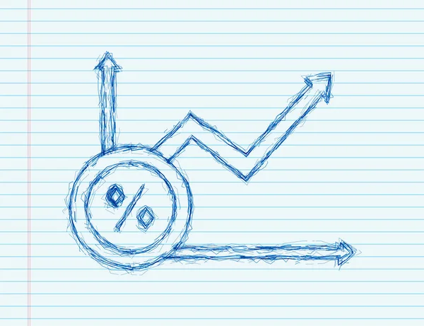 Procentuellt tillväxtdiagram. Kreditprocentuell symbol. Teckningsstil. Vektorillustration — Stock vektor