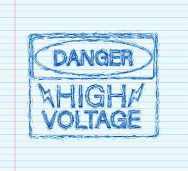 Tehlikeli yüksek voltaj çizim işareti. Tehlike işareti tahtası.