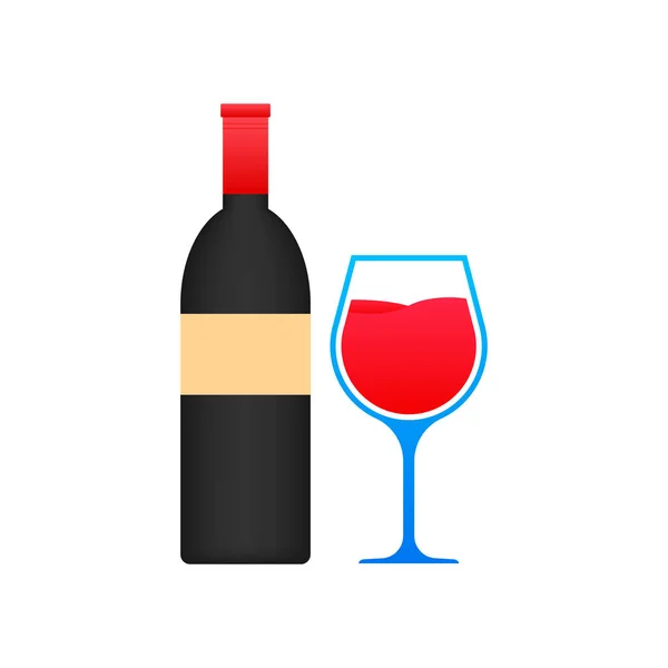 Camarero de vino de estilo plano sobre fondo rojo. Ilustración vectorial, plana. Vector icono de cristal de vino — Archivo Imágenes Vectoriales