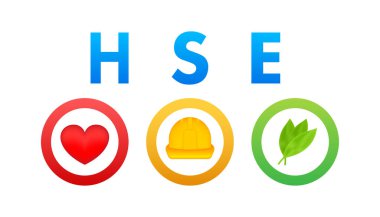 HSE - Sağlık Güvenliği Ortamı, Çevre Koruma. İş çevresi. Vektör stok illüstrasyonu.